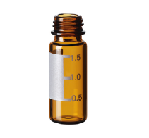 1.5ml, Kısa İplik SureStop™ Flakonu, 32x11,6 mm, Amber Etiketli Geniş açıklı Rüzgar bariyeri 100 Adt/Pk