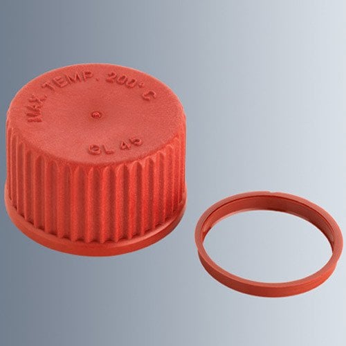 Otoklavlanabilir Cam Şişeler için Kırmızı Kapak & Teflon, GL45 -10 Adet/Paket-(1 Paket)