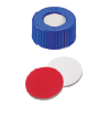 UltraClean Kapanış: 9 mm PP Kısa Dişli Kapak, mavi, orta delik; Silikon beyazı/PTFE kırmızısı, 55° Shore A, 1,0 mm