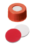 UltraClean Kapanış: 9 mm PP Kısa İplik Kapağı, kırmızı, orta delik; Silikon beyazı/PTFE kırmızısı, 55° Shore A, 1,0 mm