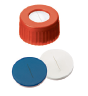 9 mm Kombinasyon Conta: PP Kısa Dişli Kapak, kırmızı, Silikon beyaz/PTFE mavi, yarıklı, 55° shore A, 1,0 mm, yarık