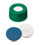 9 mm Kombinasyon Conta: PP Kısa Dişli Kapak, yeşil, Silikon beyaz/PTFE mavi, yarıklı, 55° shore A, 1,0 mm, yarık