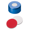 UltraClean Kapanış: 11 mm Alüminyum Kapak, mavi lake, orta delik; Silikon beyazı/PTFE kırmızısı, 45° Shore A, 1,3 mm