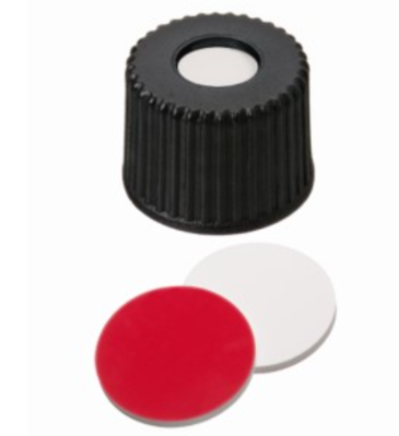 UltraClean Kapatma 8mm PP Vidalı Kapak Siyah Orta Delik 8-425 Silikon Beyaz/PTFE Kırmızı 55°  A 1.5 mm 100Adet/Pk