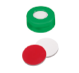 UltraClean Kapanış: 11 mm PE Snap Halkası Kapağı, yeşil, orta delik; Silikon beyazı/PTFE kırmızısı, 45° Shore A, 1,3 mm